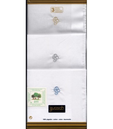 Pack 3 pañuelos inicial bordada para caballero Guasch